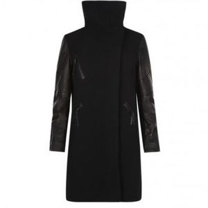 AllSaints Yasemin Wool Coat With Leather Sleeves 4